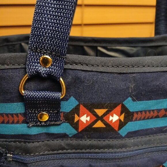 New Southwestern Tote Shopper shoulder Bag Blue Teal Carryall Sarape stripe - Picture 3 of 8